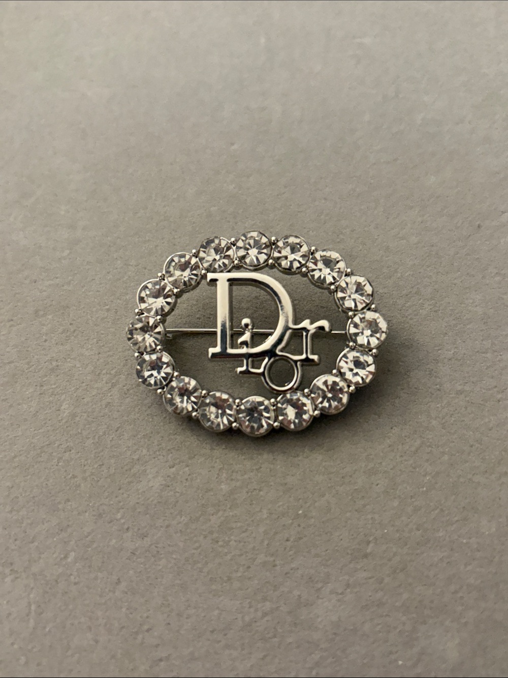 Crystal Halo Logo Brooch in Silver-Clear